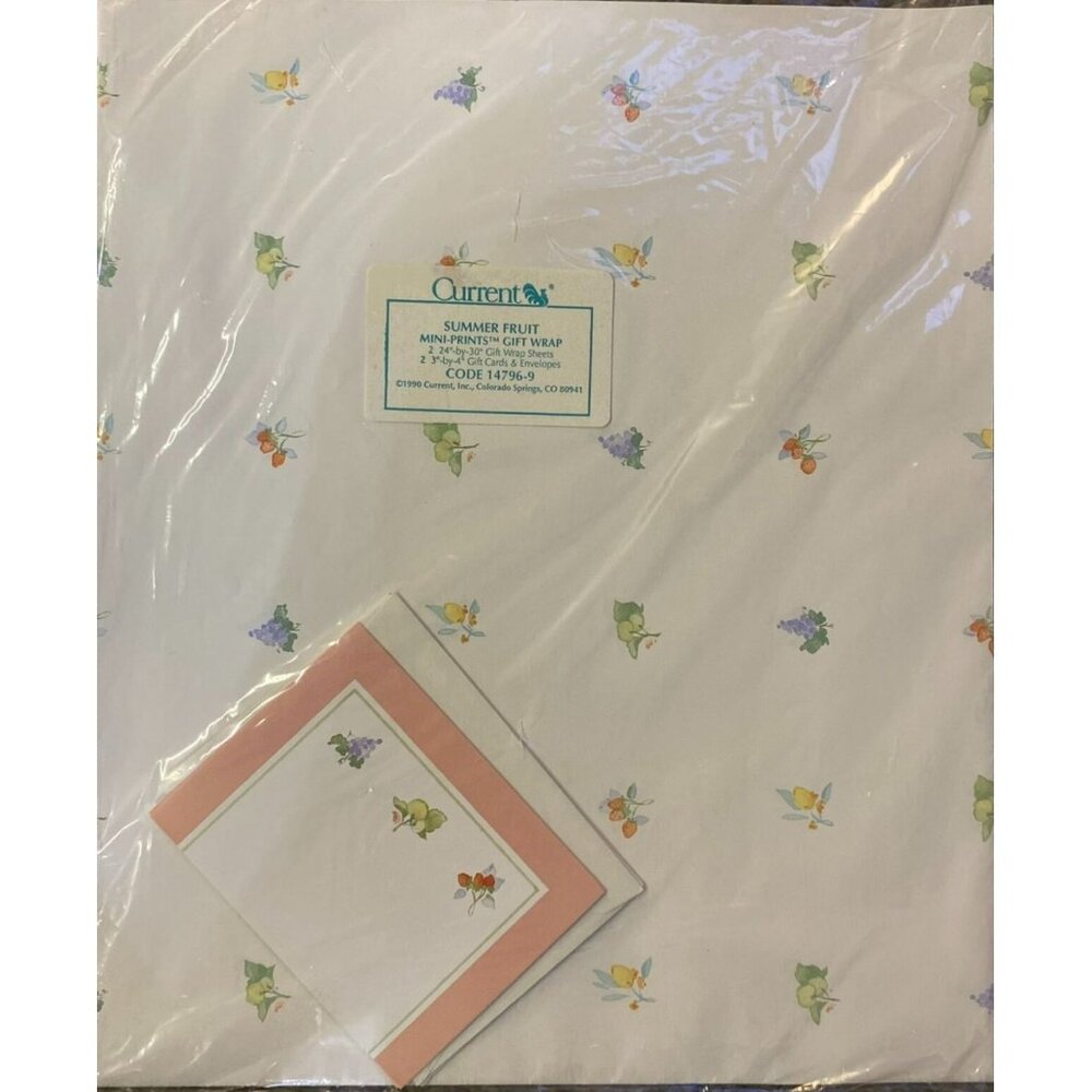 Vintage Current Gift Wrap and Gift Card NEW 1990 Fruit Mini-Prints All Occasion
